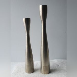 Vintage Pair Candle Holders, Tall Heavy Metal Taper Dinner Candle Holder.